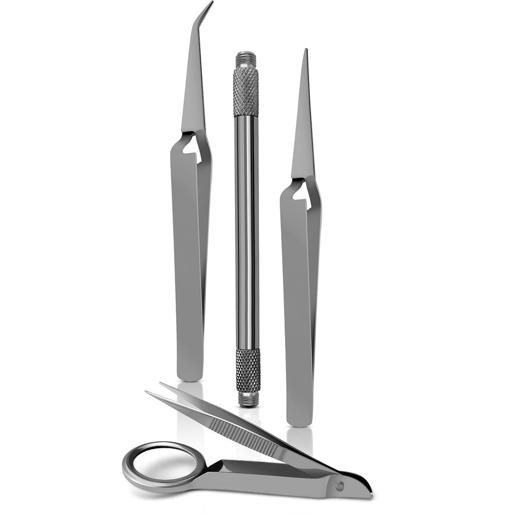 Splinter Forceps - Fine Point - Tweezers Stainless Steel Straight & Curved (Forign Object 4 pcs set)