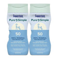 Coppertone Pure and Simple Zinc Oxide Mineral Sunscreen Lotion SPF 50, Water Resistant Sunscreen for Sensitive Skin, Hypoallergenic and Fragrance Free, 6 Fl Oz Bottle, Pack of 2