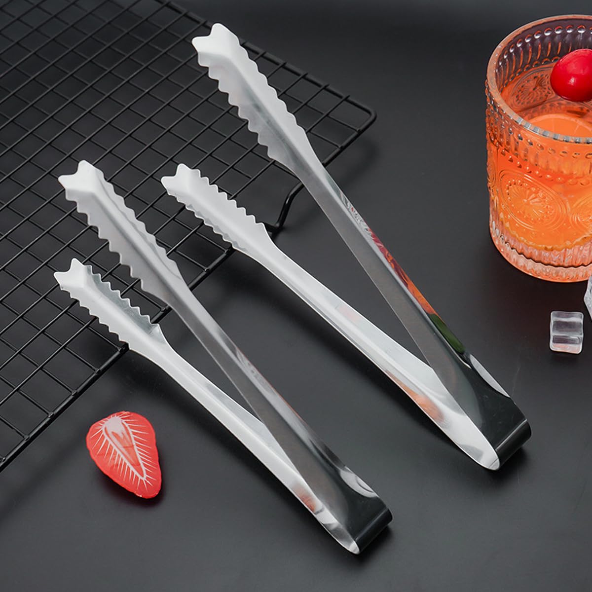 Helonge 2 Pcs 304 Stainless Steel Ice Tongs, 6 inches Ice Tube Tongs for Ice Bucket Ice Sugar Cubes Coffee Bar Food Serving etc