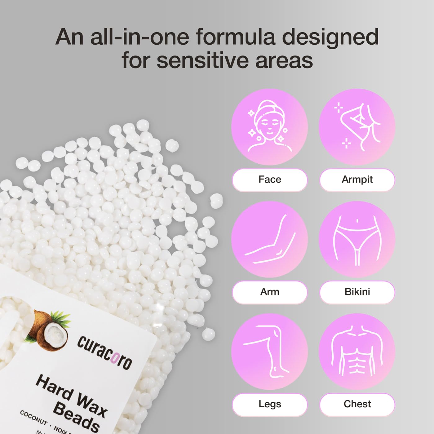 Curacoro Italian Hard Wax Beads 200g, Hair Removal Wax Beans, Coconut