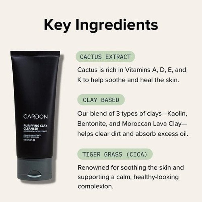Cardon Men's Deep Pore Cleaning Clay Face Wash - 4X Better Than Charcoal for Oily, Acne-Prone Skin | 1 CT