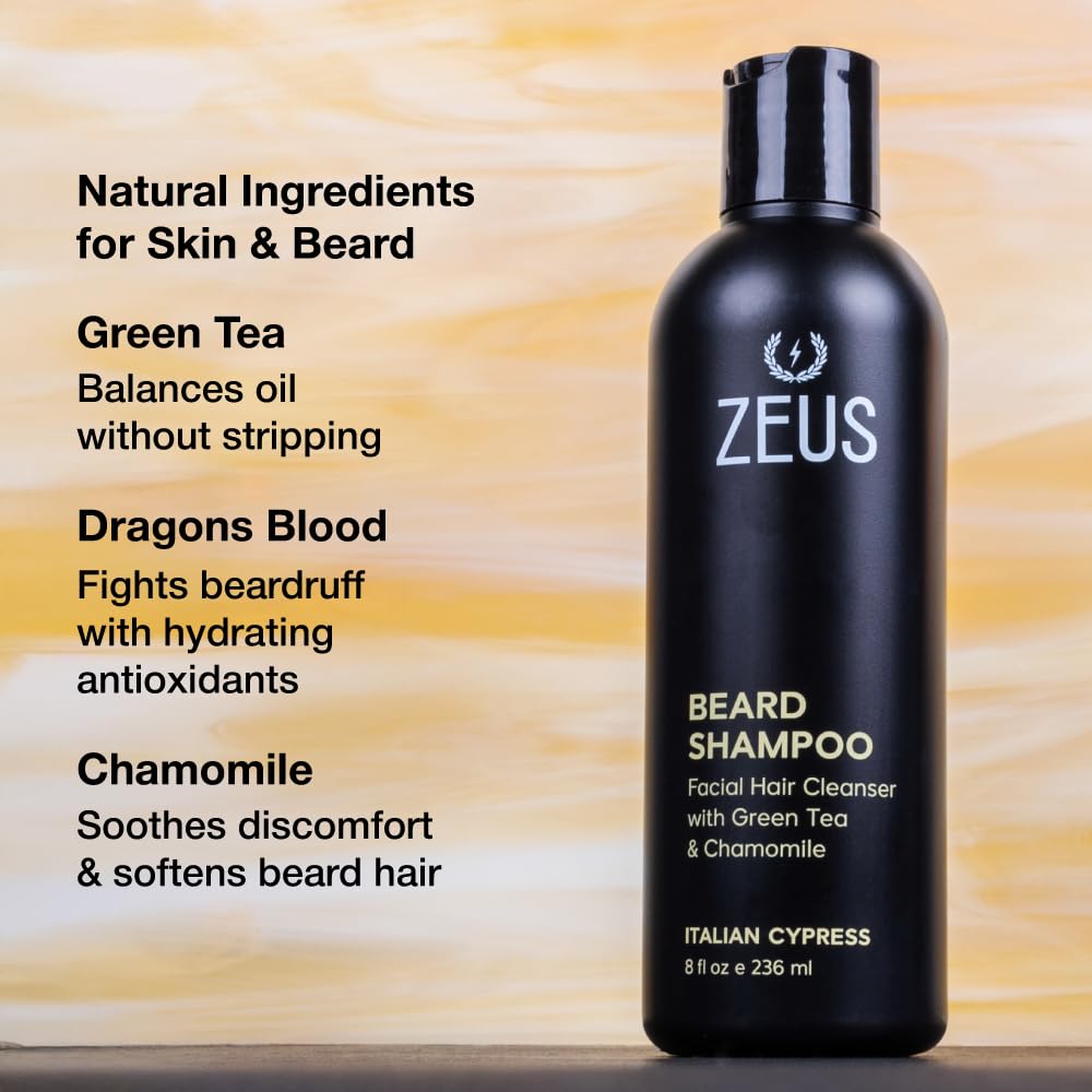ZEUS Beard Shampoo Wash for Men with Natural Oils (8 fl oz) Sandalwood