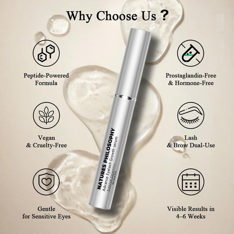 NP NATURES PHILOSOPHY Lash Brow Growth Serum, Prostaglandin-Free Eyelash Liquid for Thicker Longer Fuller Natural Lashes, Peptide Eyelash Eyebrow Enhancing Serum - Sérum De Pestañas Crecimiento 3ml