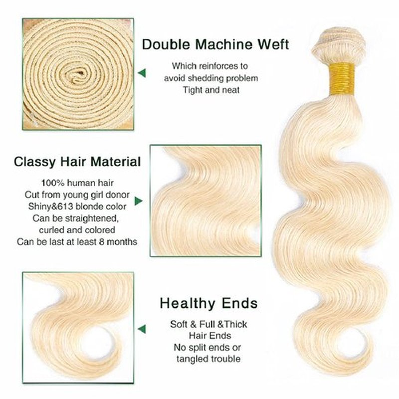 Blonde Bundles Human Hair 613 Body Wave Bundle Human Hair Unprocessed Virgin Remy Hair 3 Bundles 12 14 16 Inch 613 Bundle 300g