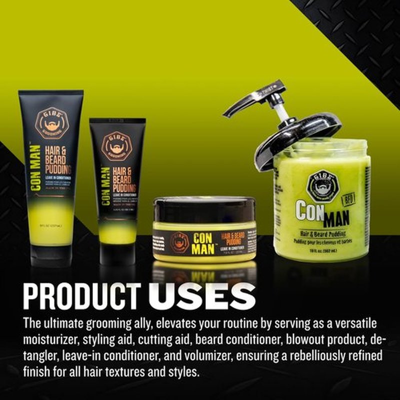 GIBS Con Man Hair & Beard Pudding - Leave-In Conditioner & Curl Definer - 3.25 oz Travel Size