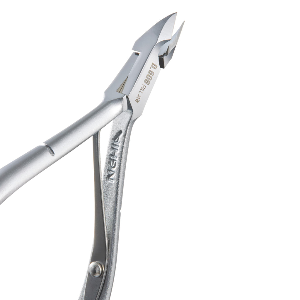 Premium Hard Steel Cuticle Nipper - D-506, Precision Nail Tech Nipper with Grey Plated Full Jaw and Single Spring