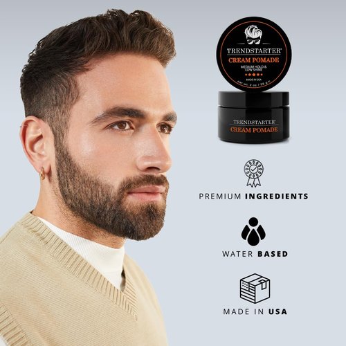 TRENDSTARTER Cream Pomade - Medium Hold, Low Shine | 2oz Travel Size Water-Based Hair Styling Solution