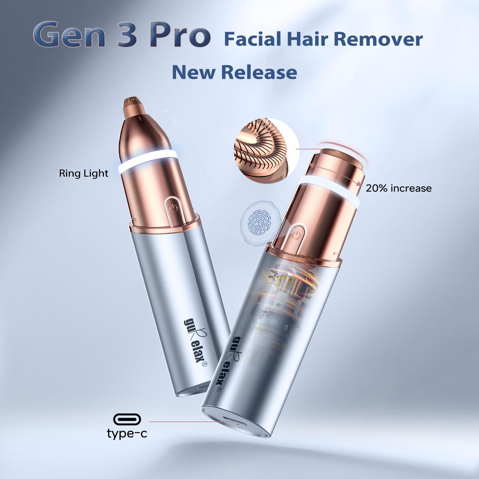 Facial Hair Removal for Women, Facial Eyebrow Trimmer, 2-in-1 Face Shaver, Painless Facial Razor for Lip, Chin, Peach Fuzz