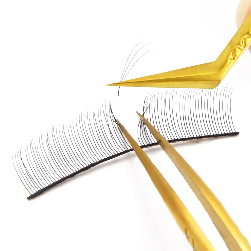 FEITA Diamond Grip Eyelash Extensions Tweezer Lash Precision Tweezers, Japanese Steel Dolphin-shaped & Angled Tip, False Lashes Application Tools, Gold 2Pcs