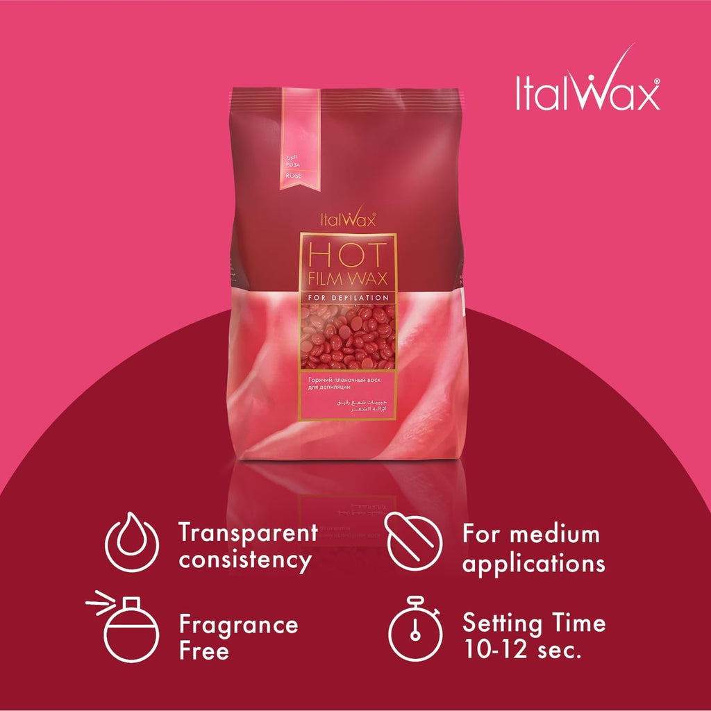 Italwax Classic Line Rose Hard Wax Beads 1.1 lb (500 g) – Medium-Long Setting Stripless Wax for Large Areas & Coarse Hair – Made in Italy