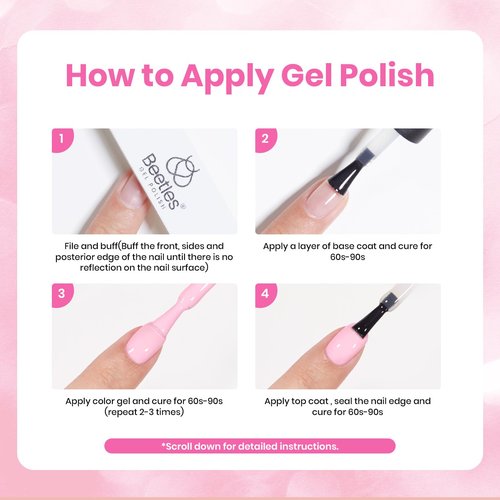 Beetles Nude Pink Gel Nail Polish Kit with UV LED Light Nail Lamp 6 Pcs Starter Kit Base Gel Top Coat Soak Off Nude Pink Polish Set with Nail File for DIY Manicure Gifts for Women
