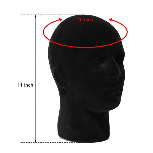 Foraineam 2 Pack Male Foam Mannequin Head Wig Display Holder, 11 Inch Man Manikin Stand Model, Black Foam Heads for Wig Hats Glasses Masks