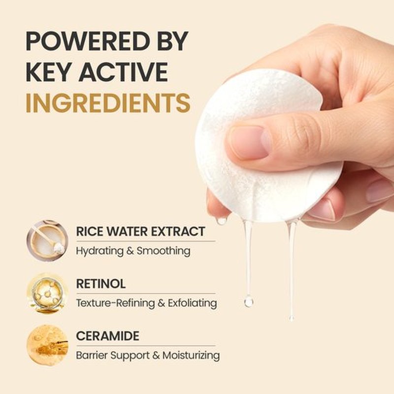 Toner Pads for Dry Dull Sensitive Skin Korean, #OOTD Retinol Ceramides Strengthen Skin Barrier Smoothing Hydrating, Toner Pad 70Pads 4.05oz 120ml