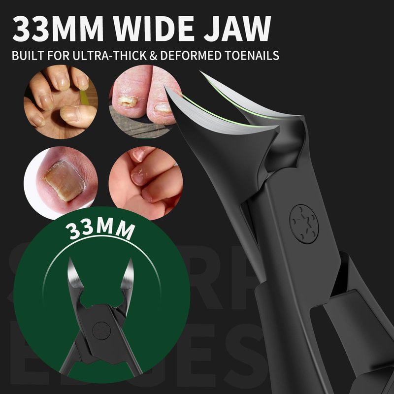 VANWIN Ingrown Nail Clippers, Slant Curved Blade Nail Clippers for Men Thick Ingrown Toenails with 33mm Wide Jaw Opening, Heavy Duty Stainless Steel Toenail Clippers for Seniors Thick Toenails Black