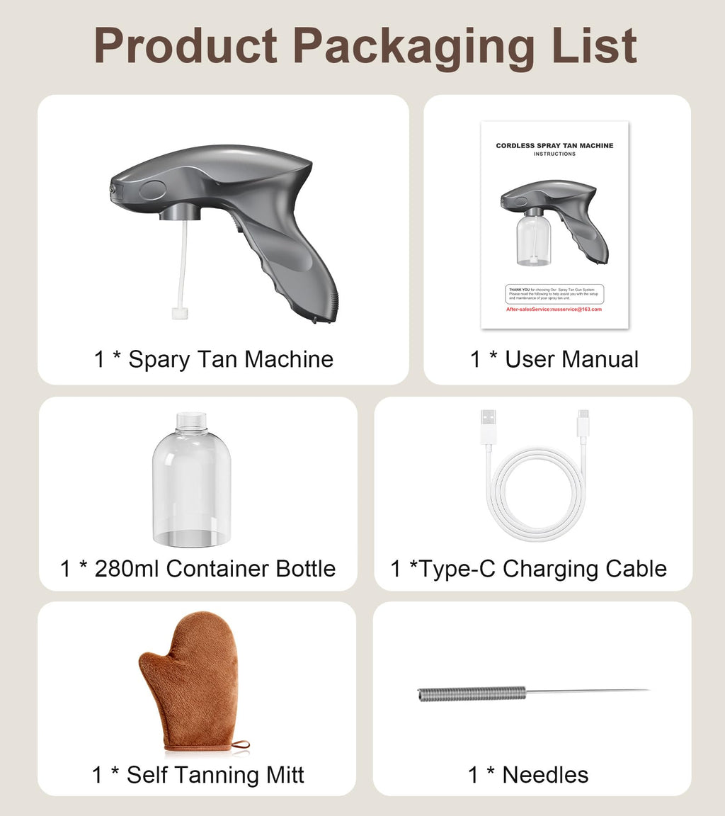 Portable Cordless Spray Tan Machine with One-Touch Operation Professional Spray Tan Gun for Salon Use & At-Home DIY(Gray, 280ml)