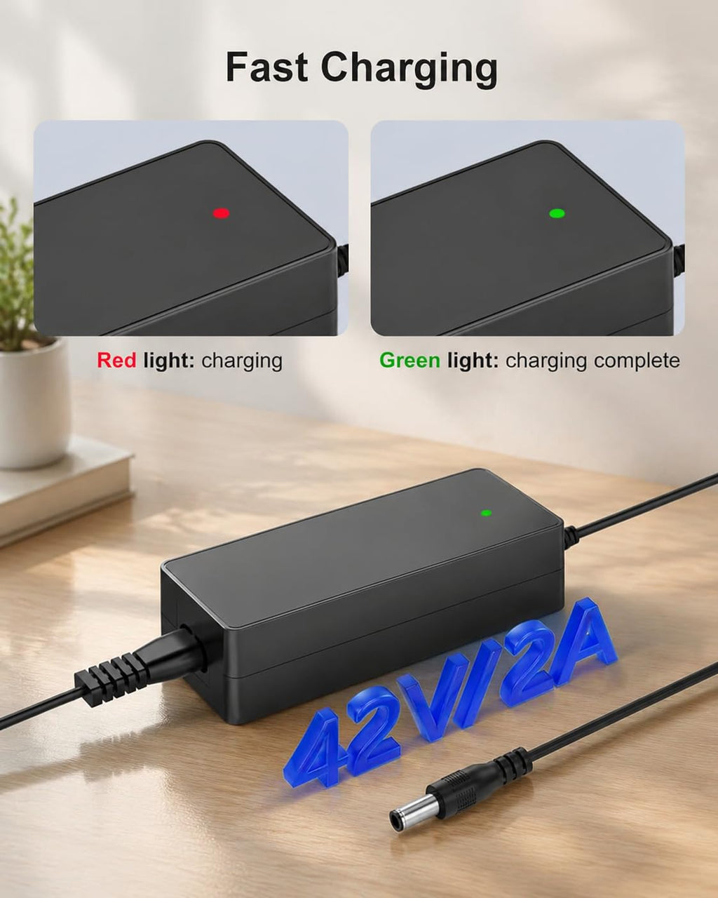 WUKUR 42V 2A Charger for Gotrax Electric Scooters Compatible with GoTrax GXL V2, G2, G3, G4, Apex, Glider, XR Elite, XR Ultra, Power Supply Adapter for 36V Lithium-ion Battery, 8.8Ft