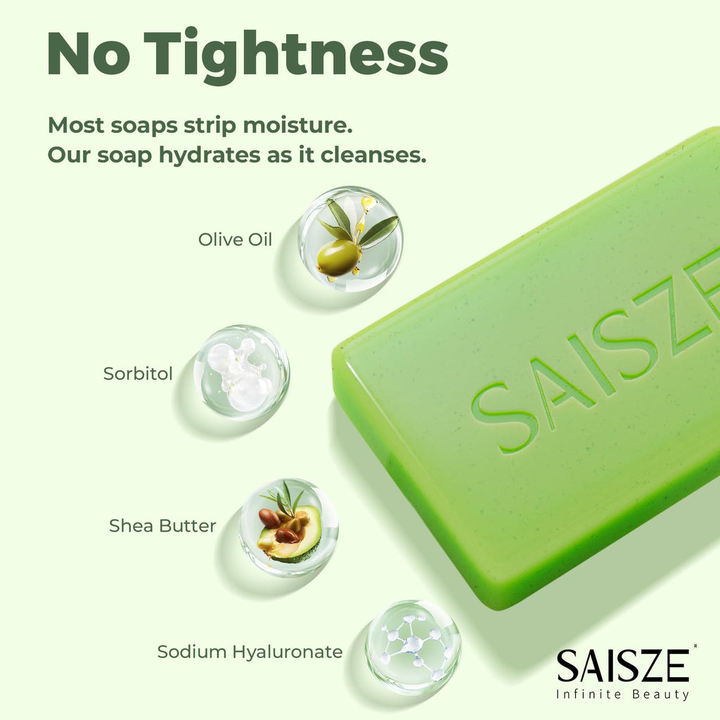 SAISZE Tea Tree Soap, Handmade Soap Bar for Face and Body, Cold Process, Soothing Hydrating Body Wash for Clear Healthy Skin 8 Ounce