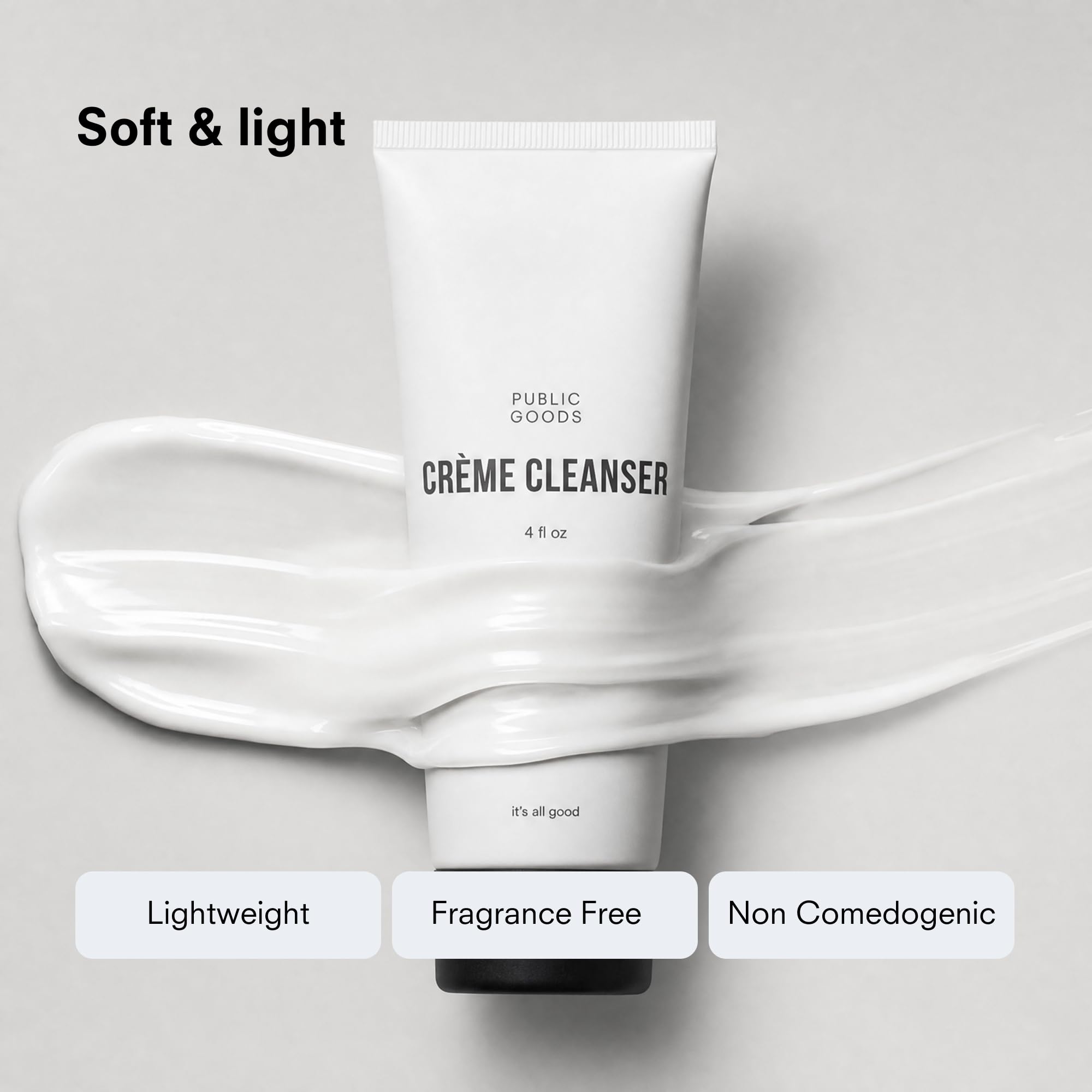 Public Goods Crème Cleanser | Natural Face Wash for Women & Men | Gentle on Sensitive Skin | Daily Hydrating Milk Cleanser | Organic Coconut Oil | Vegan | Makeup Remover | Made in USA | 4 Fl Oz