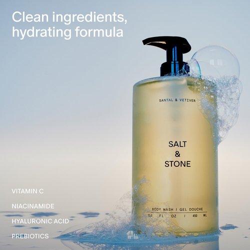 Salt & Stone Body Wash - Antioxidant-Rich Formula for Deep Moisture | Unisex, Sulfate & Paraben Free | Santal & Vetiver, 15.2 fl oz