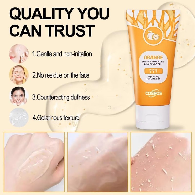 Orange Exfoliating Gel Scrub - Natural Orange Peeling Gel for Face and Body, Gentle Facial Exfoliator, Deep Cleansing Face Scrub for All Skin Types