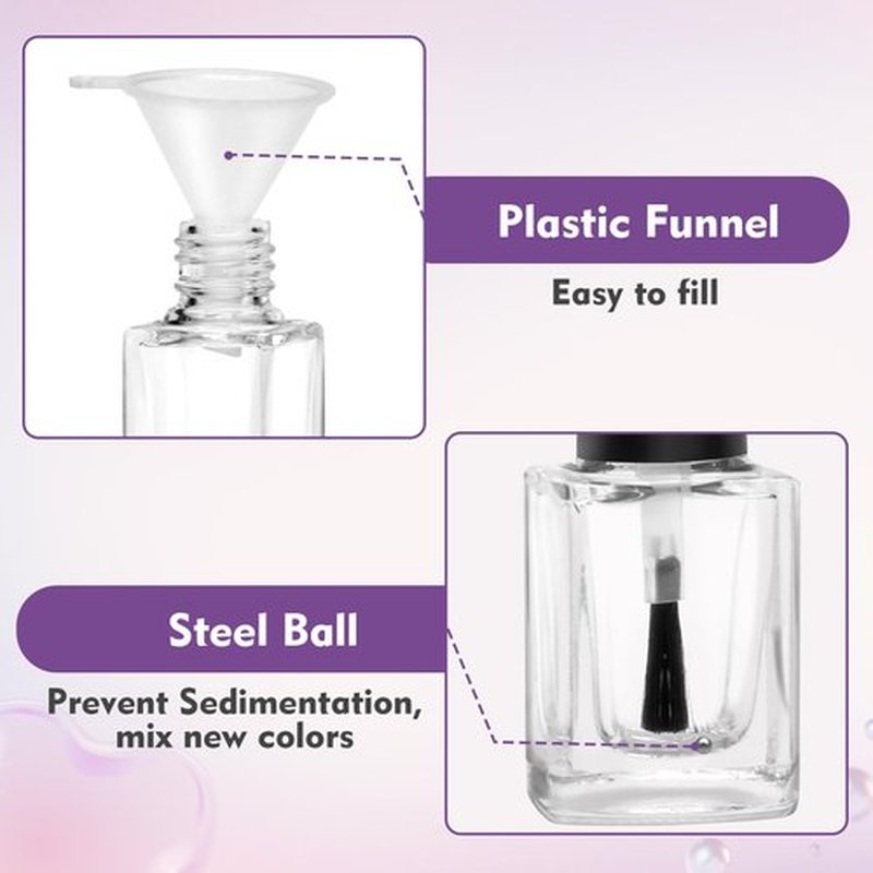 AHIER Empty Nail Polish Clear Bottles with Brush Cap Funnel and Mixing Ball(7ml 5p)