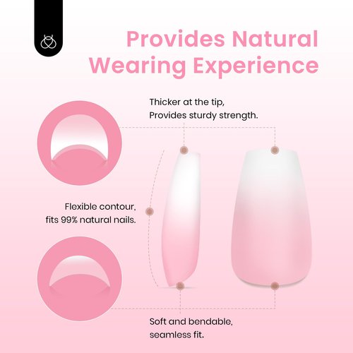 Beetles Ombre French Gel Nail Tips: 210Pcs Pink Press On Nails Short Coffin Kit Gifts for Women Fit Perfectly Nail 4 in 1 Pre-applied Tip Primer & Base Coat for Nail Extension Designs