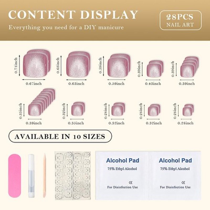 evpct Dusty Rose Pink Cat Eye Press on Toenails for Women, Glossy Glitter Fake Toe Nails Women Girls Gift, Soft Press Stick on Toenail with Kits Perfectly Fit Full Cover Reusable Cateye Fake Toenails
