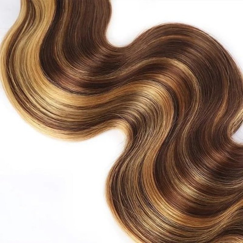 GLSMOSNW Highlight Body Wave Bundles P4/27 Human Hair Bundles 20 22 24 Inch Unprocessed Brazilian Virgin Human Hair Extensions Two Tone Brown And Blonde Ombre Bundle