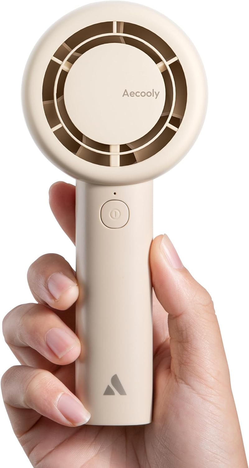 Aecooly Portable Handheld Turbo Fan - 5-Speed USB Rechargeable Mini Cooling Fan | 16H Max Cooling Time, Beige