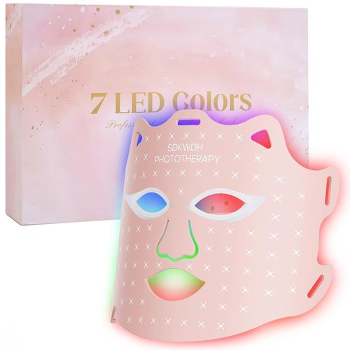 SDKWDH Red Light Mask for Face, 7-1 Colors Facial Care Mask, 850nm Infrared & Red Light Masks, Ergonomic Design for Home & Travel, Pink