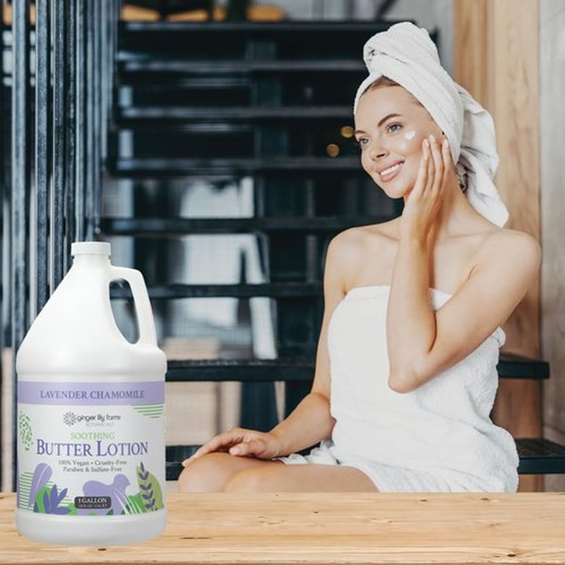 Ginger Lily Farms Botanicals Soothing Butter Lotion for Dry Skin, 100% Vegan & Cruelty-Free, Lavender Chamomile Scent, 1 Gallon Refill (128 fl oz)