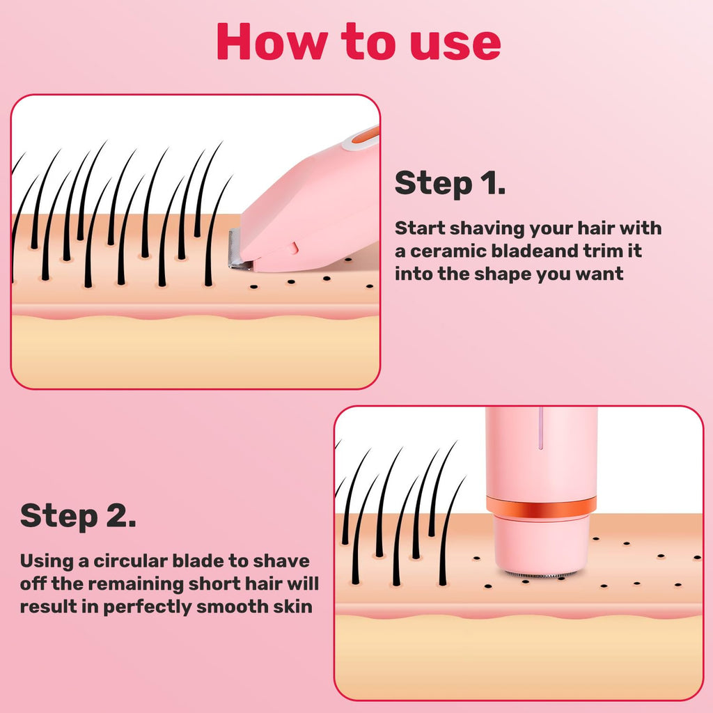 Smopgn Dermave Bikini Shaver, Bikini Trimmer for Women, 2 in 1 Dual Head Painless Electric Razors for Silk Skin, Cordless & Waterproof Electric Trimmer for Women, Pink