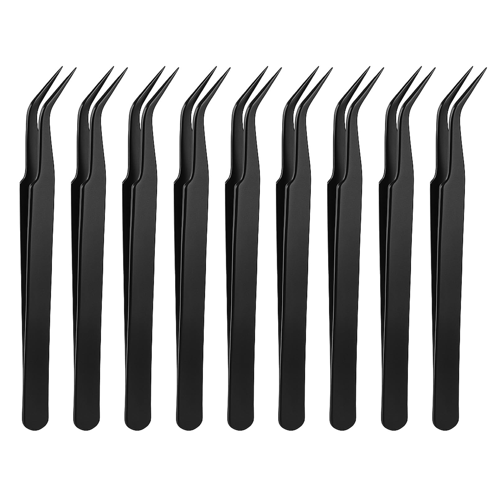 9 Pieces Craft Tweezers, Stainless Steel Sticker Tweezers Black Curved Pointed Craft Tweezer Multipurpose Precision Tweezer for Jewelry Making, Scrapbooking, Eyelash Extension