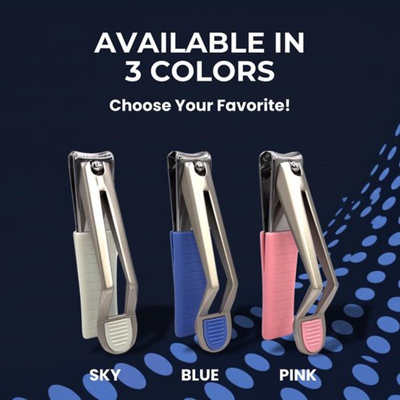 HANDCLASP Nail Clippers, Stylish, Comfortable for Seniors, Fingernails, Premium Stainless Steel, Curved Edge, Wide Jaw, Ergonomic, Thumb Rest, Comfort Cuts, Women, Men, Teens, Special Needs, (Blue)