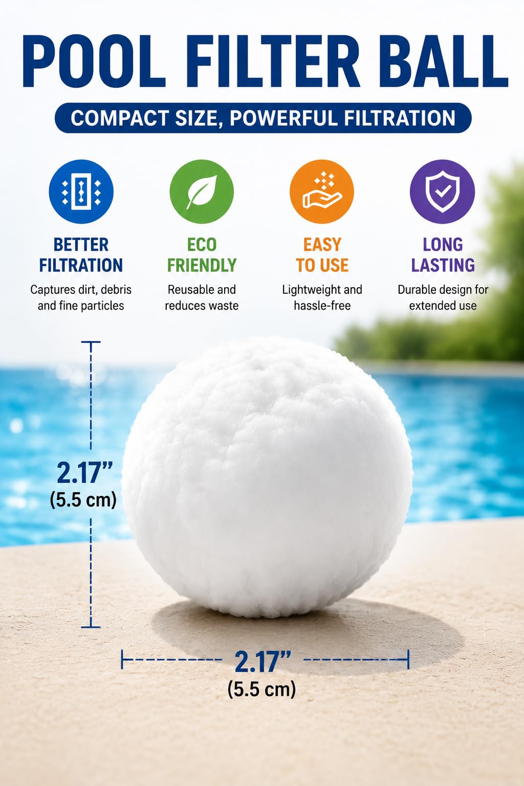 Makeforu 3 lbs Pool Filter Ball, for Swimming Pool Sand Filter, Lightweight Reusable Eco-Friendly Fiber Filter Ball, Replaces 100 lbs Pool Filter Sand 3 lbs