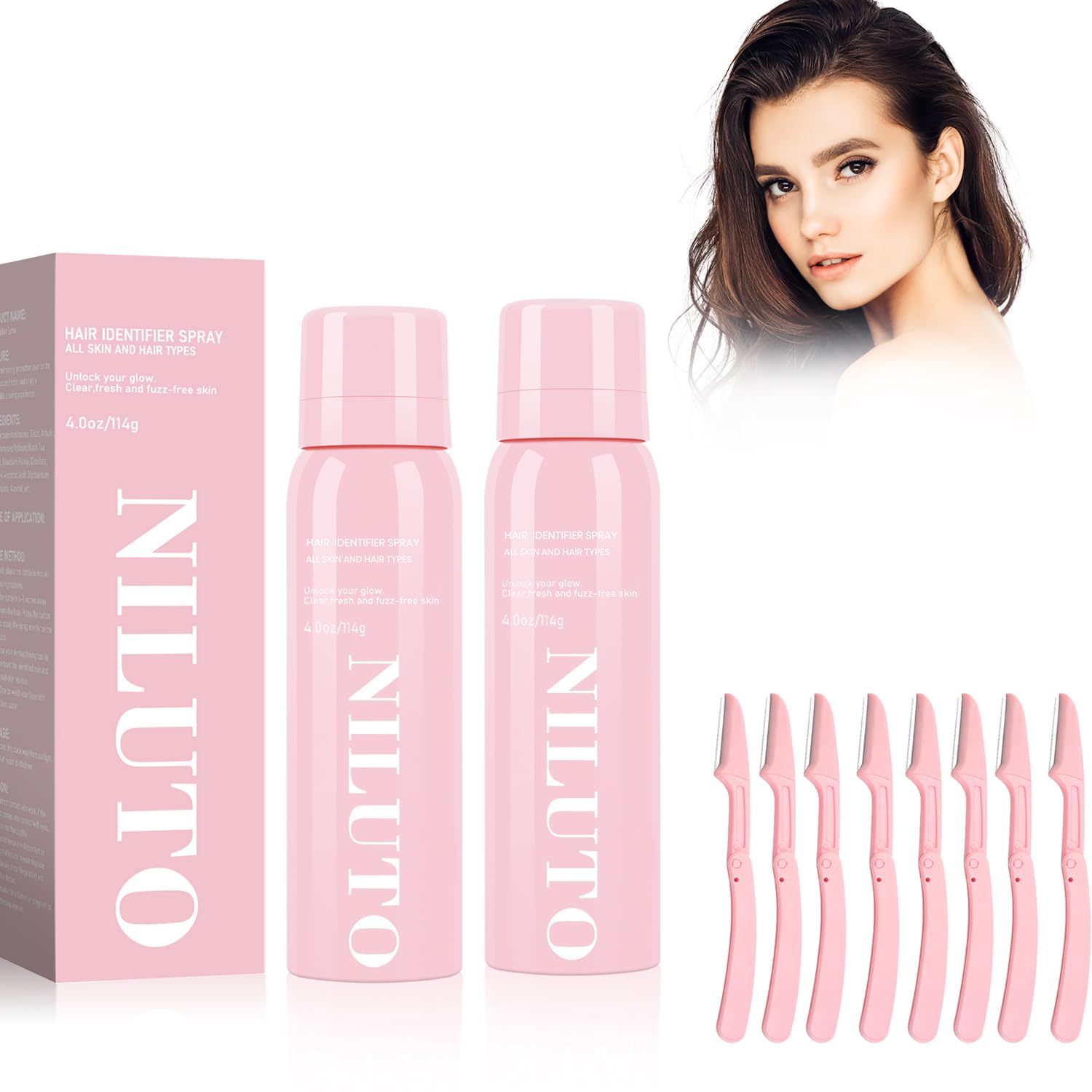 2Pack Hair Identifier Spray for Face Shaving, Moisturizing and Skin Care Dermaplaner Spray,Skin Body Hair Identifier Comfortable Face Shaving Powder (Pink 2pack 01)