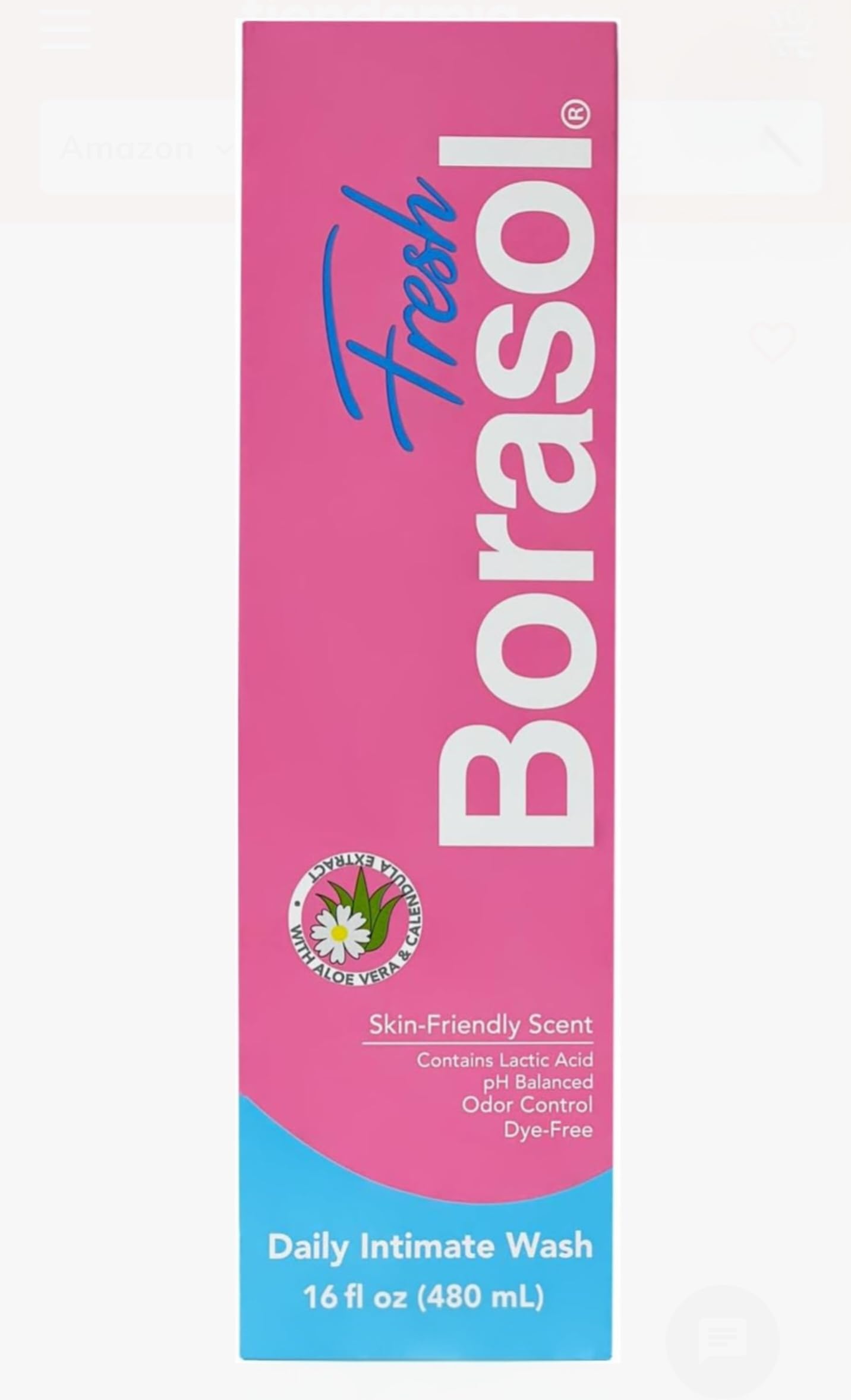 Borasol Fresh Feminine Hygiene Wash, 16 fl oz, pH Balanced Formula, Refreshing