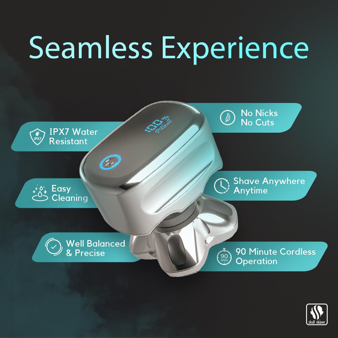 Skull Shaver Pitbull Platinum PRO Head & Face Shaver Kit - Cordless Electric Shaver - Wet & Dry Shaving Capabilities - Comes with Travel Case, USB Charging Cable & Rinse Stand - with Bonus Blade