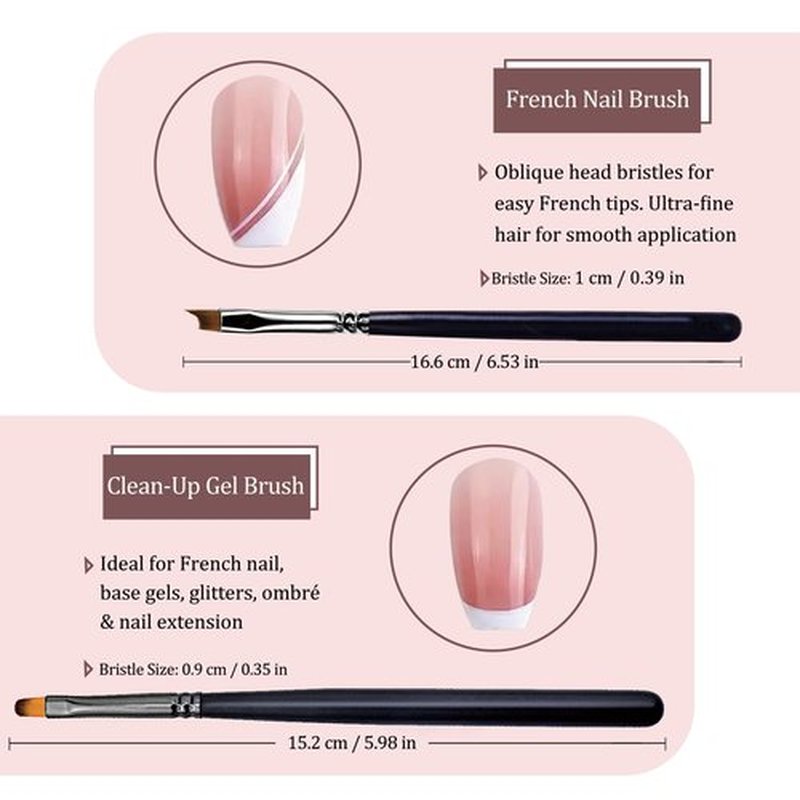 French Brush for Nails Oblique Head French Tip Nail Art Design Pen & Manicure Clean-Up Brushes UV Gel Acrylic Painting Drawing Pen Set,Black Handle & Fine Hair, NB113