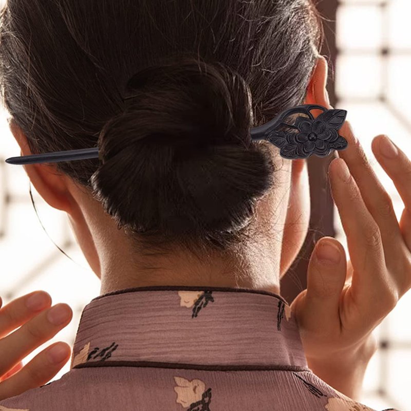 WEBEEDY 2 PCS Wooden Hair Stick for Buns, Handmade Carved Hairpin Hair Fork Vintage Chinese Hair Chopsticks for Women Long Hair Christmas Unique Gifts Hair Updo Making Accessories (Lotus,Plum Blossom)