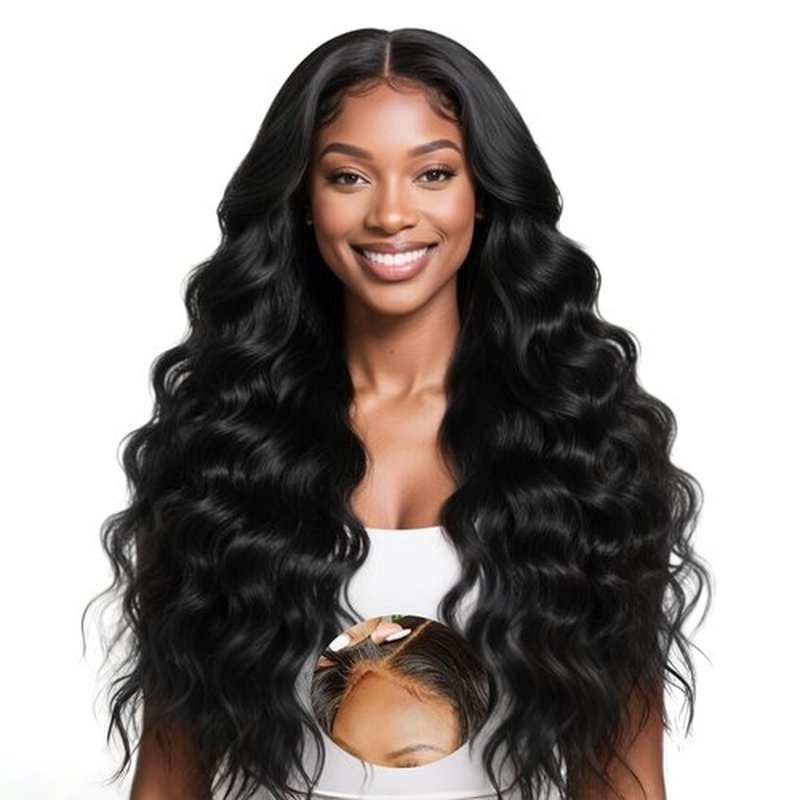 AHUFALU 30Inch Wear And Go Glueless Wigs Human Hair Pre Plucked Pre Cut Body Wave Closure Wig 9x6 Lace Front Wigs Human Hair 200% Density Glueless Loose Body Wave Wig For Women Natural Black