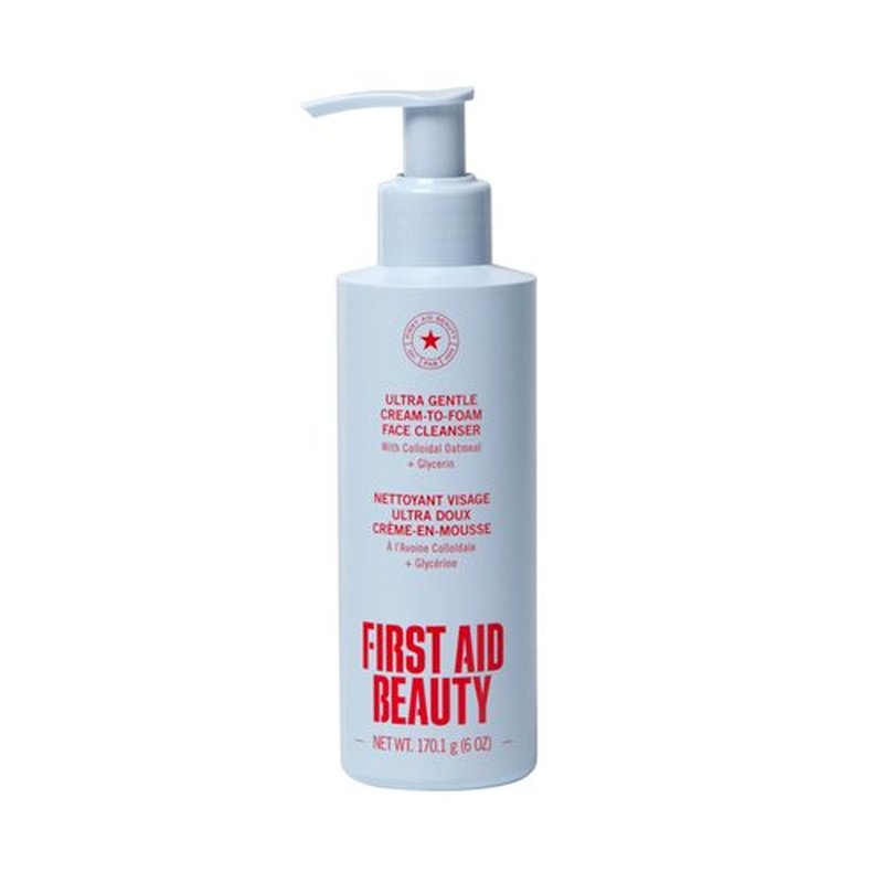 First Aid Beauty Ultra Gentle Cream-to-Foam Pure Facial Cleanser – Makeup Removing Face Cleanser - Face Wash with Colloidal Oatmeal & Glycerin, for Sensitive, Acne & Blemish-Prone Skin, 6 oz