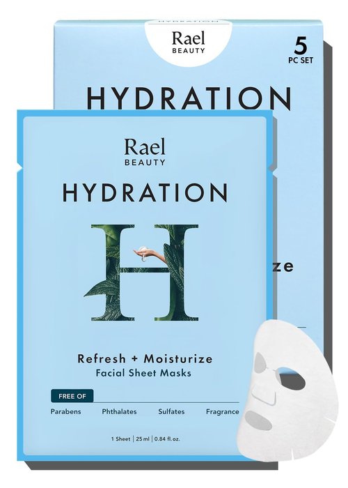 Rael Hydrating Face Masks - Bamboo Facial Sheet Mask for Dewy Skin | 5 Sheets with Fruit Extracts