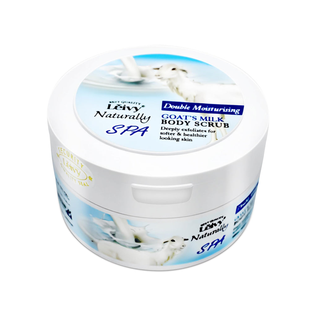 Lěivy Goat Milk Body Scrub, Exfoliating & Hydrating for Dry Skin, Smoothing & Moisturizing, with Hydrolyzed Milk Protein & Mulberry Root Extract, 8.8 oz