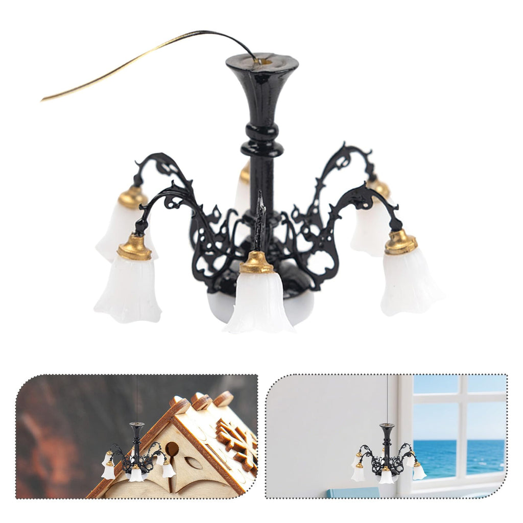 Housoutil Miniature Chandelier Dollhouse Ceiling Light 2.55X2.55X1.77In Pendant Lamp Ornament for Mini House Decor and DIY Crafts