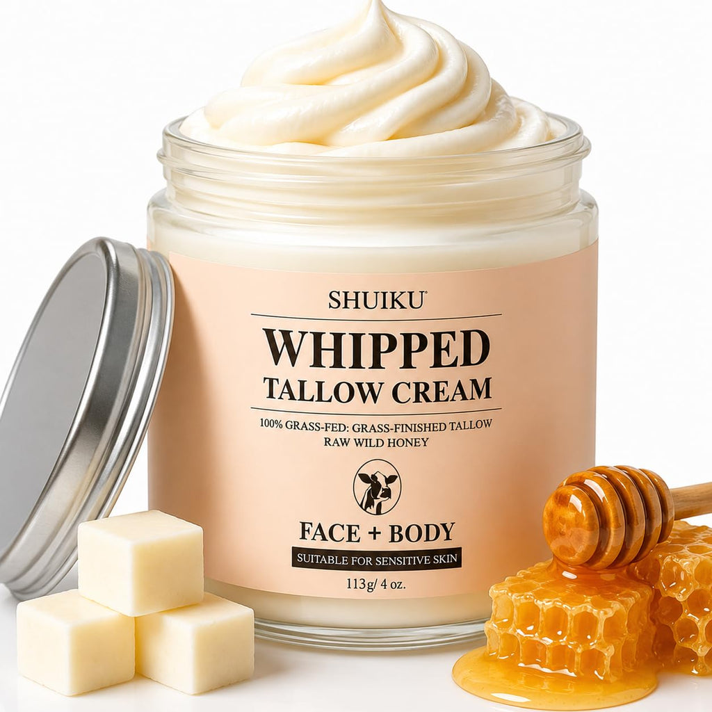 Beef Tallow for Skin with Honey Balm – All-Natural Moisturizer Hydrates and Nourishes the Skin, Whipped Grass-fed Beef Tallow Honey Balm blend - Ultra-Nourishing Moisturizer for Face, Body & Hands.