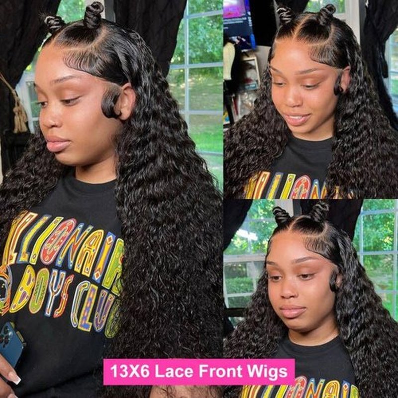 Ferzzon Bling Hair 13x6 Deep Wave Lace Front Wigs Lace Frontal Wigs Human Hair for Women Glueless Curly Lace Front Wig Curly Wig Pre Plucked with Baby Hair 180 Density Natural Color 30 Inch