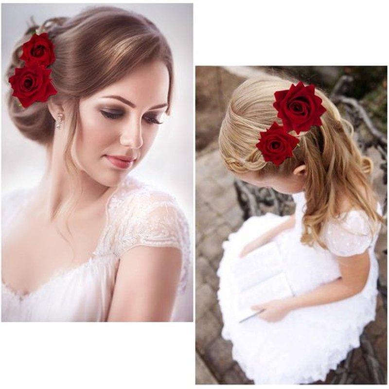 Ahoney Red Rose Hair Clips Set - 6 Pieces Floral Alligator Clips in 3 Sizes for Women, Girls, Mother's Day, Halloween, Prom, and Hair Decor (Red)