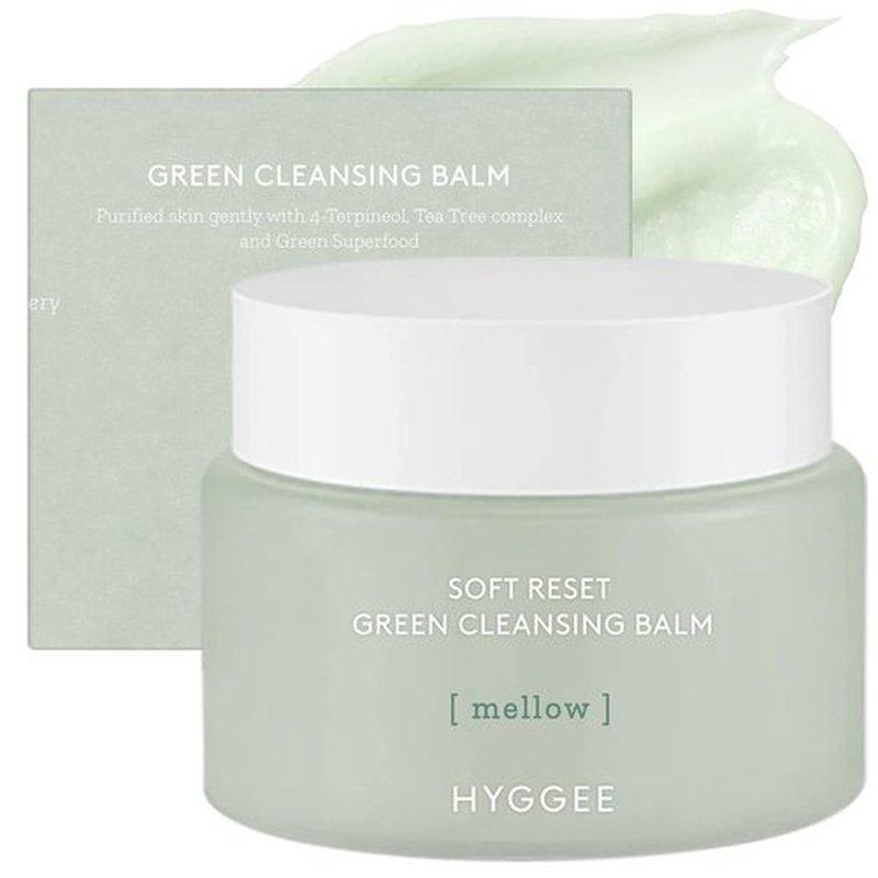 KSBC HYGGEE Soft Reset Green Cleansing Balm - Vegan Gentle Makeup Remover Sherbet Milky Oil Based Cleanser, Tea Tree Extract & Jojoba Oil, Hypoallergenic for Sensitive Skin, 3.38oz.