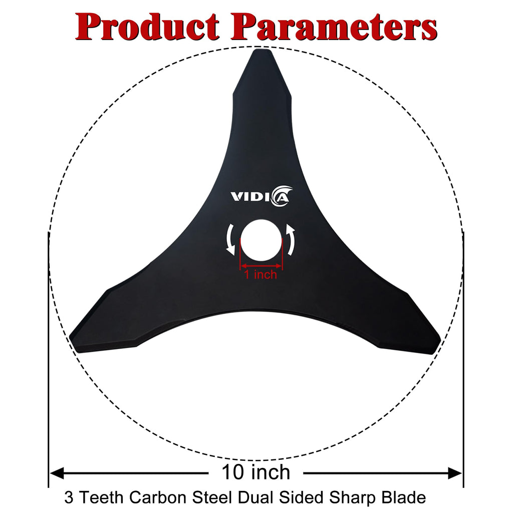 VIDICA 2 Pack Carbon Steel Brush Cutter Blades, 10" x 3 Teeth Weed Eater Blades for 20mm or 25.4mm Arbor, Compatible with Husqvarna, Stihl, Ego, Oregon, Hitachi, Makita Brush Cutter, Weed Wacker etc